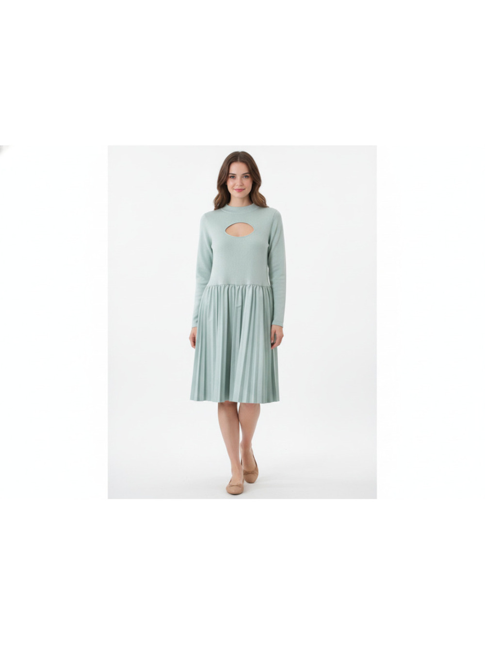 Gabrielle Union New York & Company Mint Green Long Sleeve Cutout Pleated Dress
